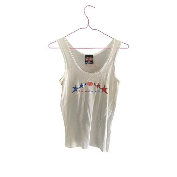 Harley Davidson White "USA" Americana Star Ribbed Tank Top Size Small - Picture 1 of 5